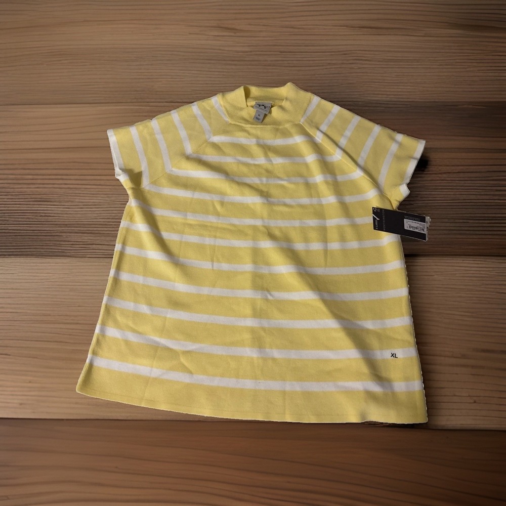 Worthington Womens XL Yellow White Striped Sweater Top Preppy Academia Nautical